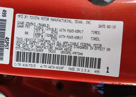 2018 Toyota Tacoma Trd Sport z USA, uszkodzony, nr VIN 5TFCZ5AN2JX136889